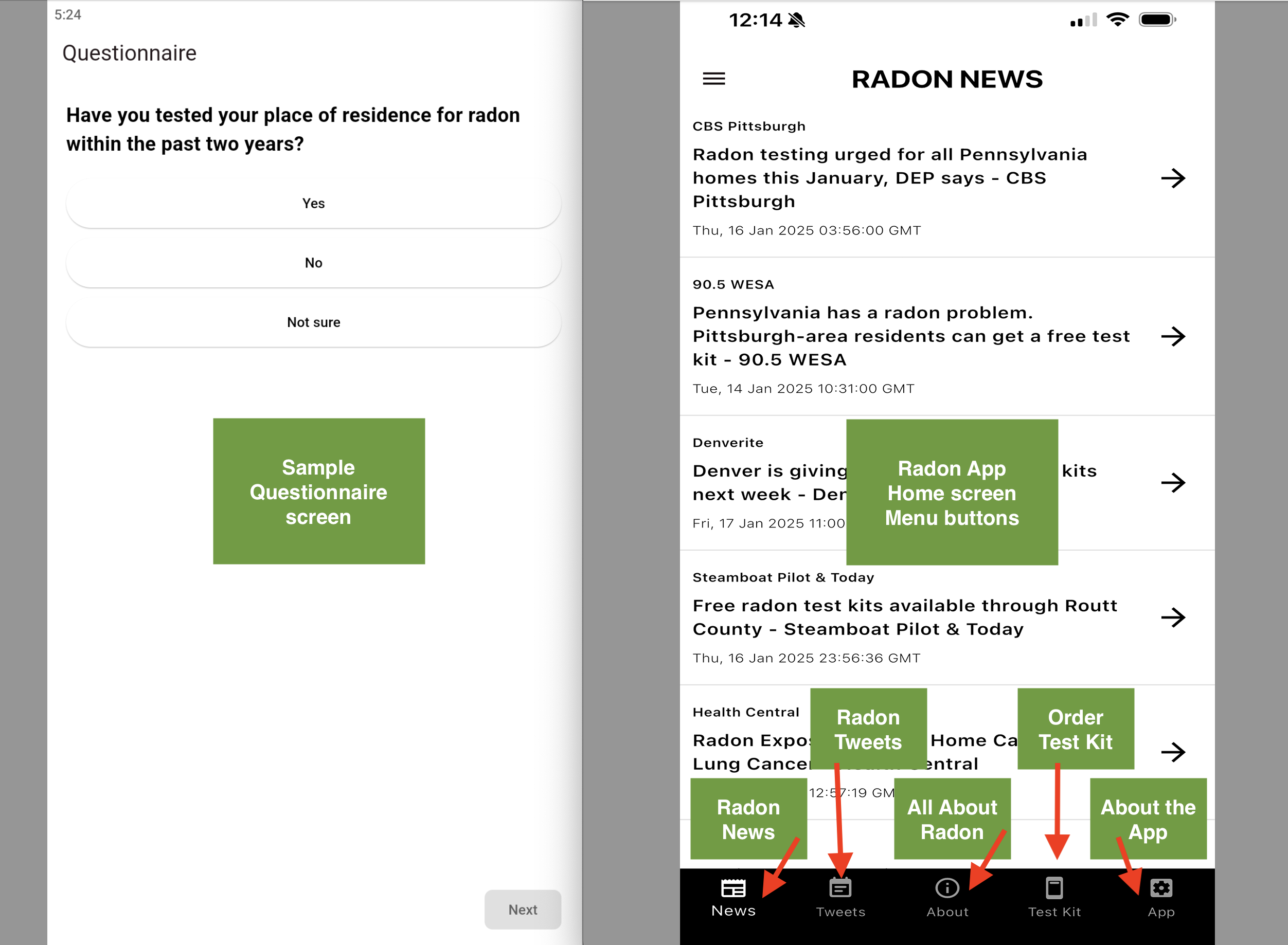 Radon App Screenshots